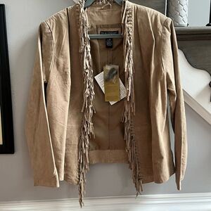 Dialogue Tan Suede Boho Fringe Jacket sz M NWT